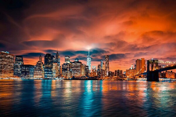 DIMEX | Vliesové fototapety na stenu NYC pr západ slnka MS-5-3010 | 375 x 250 cm | modrá, biela, čierna, oranžová