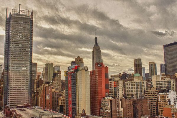 DIMEX | Vliesové fototapety na stenu Letecký pohľad na NY MS-5-2962 | 375 x 250 cm | červená, béžová, hnedá, šedá