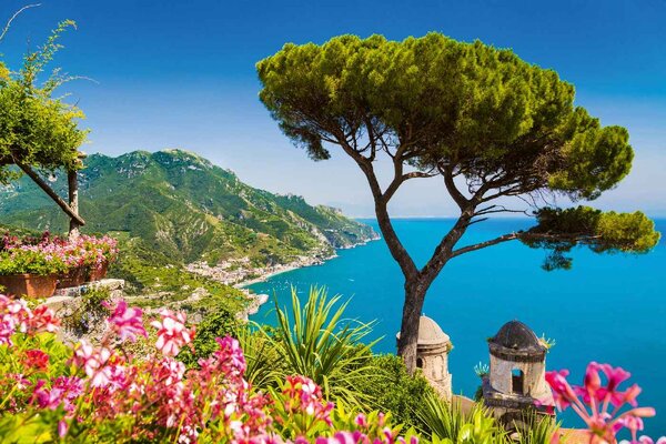 DIMEX | Vliesové fototapety na stenu Ravello, Taliansko MS-5-3138 | 375 x 250 cm | zelená, modrá, hnedá