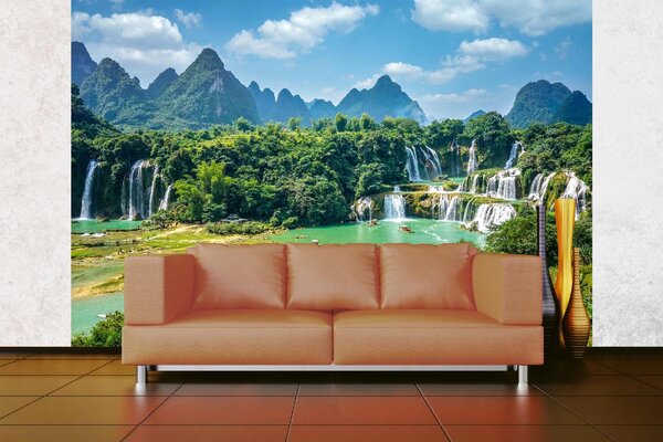 DIMEX | Vliesové fototapety na stenu Vodopády Ban Gioc MS-5-3186 | 375 x 250 cm | zelená, modrá, biela
