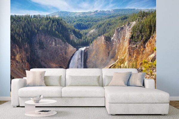 DIMEX | Vliesové fototapety na stenu Yellowstonské vodopády MS-5-3170 | 375 x 250 cm | zelená, modrá, hnedá