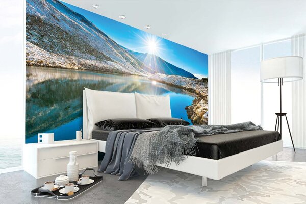 DIMEX | Vliesové fototapety na stenu Ľadovcové jazero v horách MS-5-3058 | 375 x 250 cm | modrá, biela, šedá
