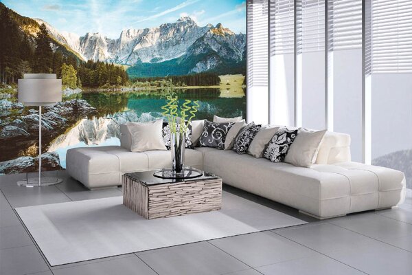 DIMEX | Vliesové fototapety na stenu Lago di Fusine MS-5-3074 | 375 x 250 cm | zelená, modrá, šedá