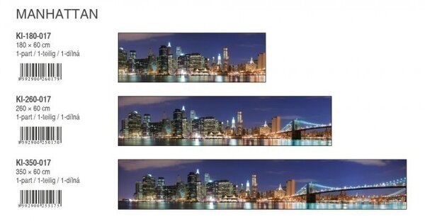 DIMEX | Fototapeta do kuchyne Manhattan KI-350-017 | 350 x 60 cm | modrá, béžová, hnedá