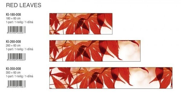 DIMEX | Fototapeta do kuchyne Červené listy KI-350-008 | 350 x 60 cm | červená, biela, hnedá