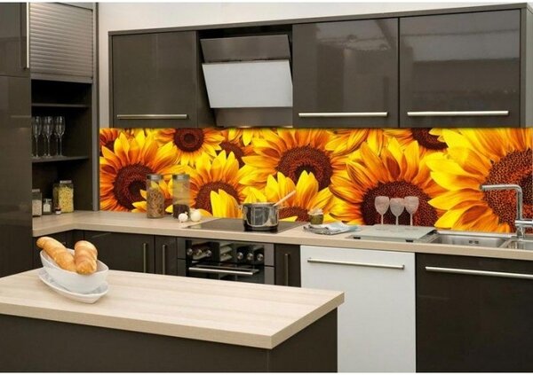 DIMEX | Fototapeta do kuchyne Slnečnice KI-260-051 | 260 x 60 cm | žltá, hnedá