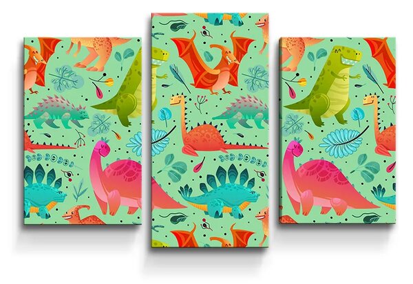Sablio Obraz - 3-dílný Dinosaury v tráve - 75x50 cm