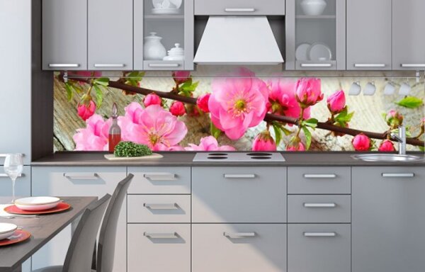 DIMEX | Fototapeta do kuchyne Sakura KI-260-053 | 260 x 60 cm | zelená, ružová
