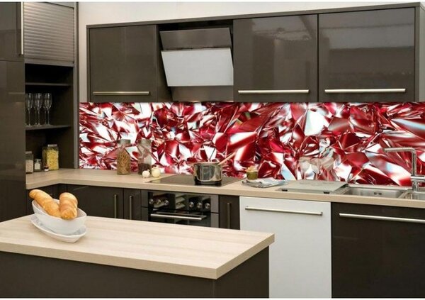 DIMEX | Fototapeta do kuchyne Červený kryštál KI-260-071 | 260 x 60 cm | červená, biela
