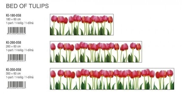 DIMEX | Fototapeta do kuchyne Tulipány KI-350-058 | 350 x 60 cm | zelená, červená