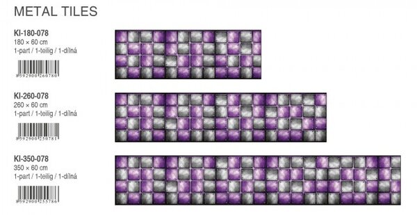DIMEX | Fototapeta do kuchyne Kovové dlaždice KI-350-078 | 350 x 60 cm | fialová, metalická, šedá
