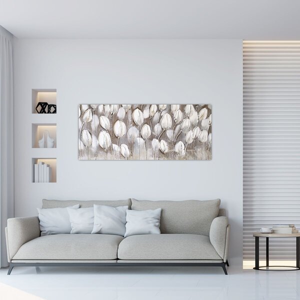 Obraz - Štruktúrované tulipány (120x50 cm)