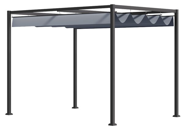 OUTSUNNY Samostatne stojaca kovová pergola so zaťahovacou plátennou strechou 400 x 300 cm sivá