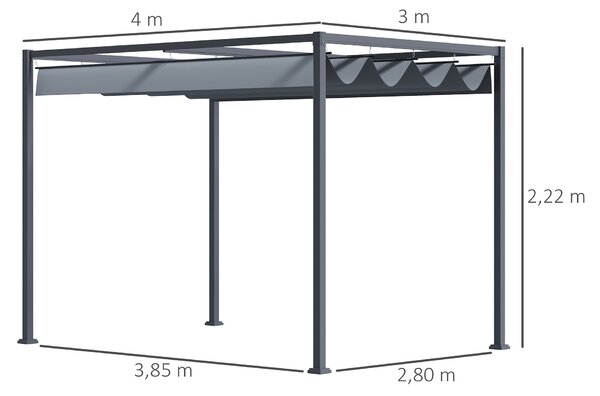 OUTSUNNY Samostatne stojaca kovová pergola so zaťahovacou plátennou strechou 400 x 300 cm sivá