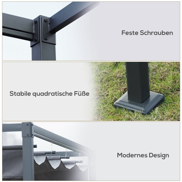 OUTSUNNY Samostatne stojaca kovová pergola so zaťahovacou plátennou strechou 400 x 300 cm sivá