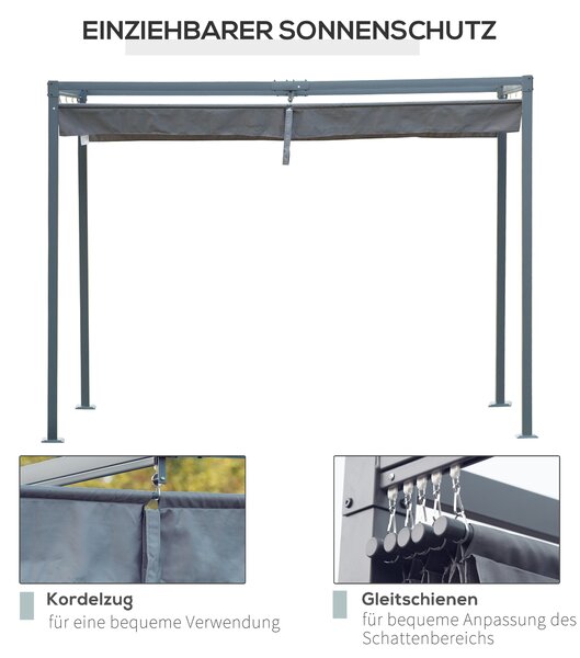 OUTSUNNY Samostatne stojaca kovová pergola so zaťahovacou plátennou strechou 400 x 300 cm sivá