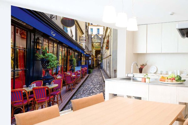 DIMEX | Vliesové fototapety na stenu Café v Paríži MS-5-1215 | 375 x 250 cm | hnedá, šedá, ružová