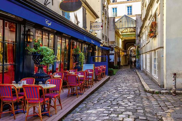 DIMEX | Vliesové fototapety na stenu Café v Paríži MS-5-1215 | 375 x 250 cm | hnedá, šedá, ružová