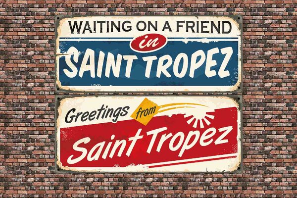 DIMEX | Vliesové fototapety na stenu Ceduľa - Saint-Tropez MS-5-2146 | 375 x 250 cm | modrá, červená, béžová, žltá