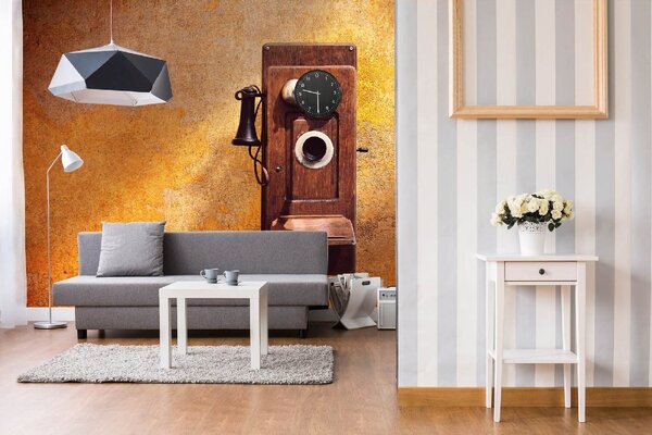 DIMEX | Vliesové fototapety na stenu Starožitný telefón MS-5-2082 | 375 x 250 cm | biela, žltá, metalická, hnedá