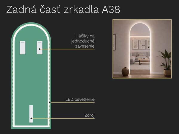 Atypické zrkadlo do kúpeľne s LED osvetlením A38 35×93