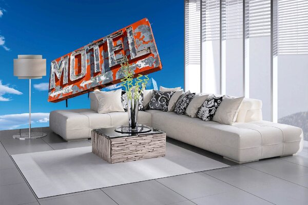 DIMEX | Vliesové fototapety na stenu Ceduľa - Starý motel MS-5-2226 | 375 x 250 cm | modrá, červená, biela