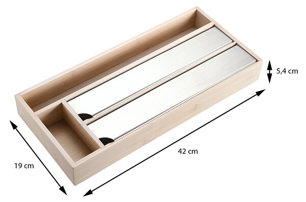 Drevený organizér na fólie s rezačkou Quatro2, 42x19x5,5 cm