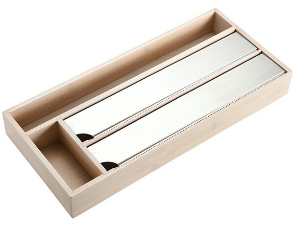 Drevený organizér na fólie s rezačkou Quatro2, 42x19x5,5 cm