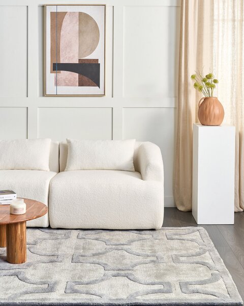 Koberec béžový a sivý viskózový 160 x 230 cm obdĺžnikový so vzorom dizajnový koberec