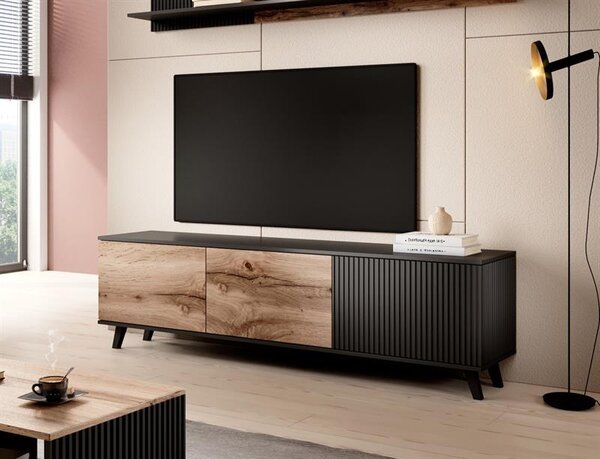 NovýNábytok.sk Tv stolík Ranae RTV2 (dub wotan + čierna). Vlastná spoľahlivá doprava až k Vám domov. 1038836