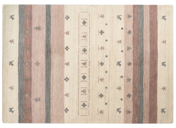 Koberec gabbeh béžový a hnedý vlnený 160 x 230 cm obdĺžnikový viacfarebný geometrický vzor boho štýl obývacia izba spálňa detská izba