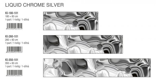 DIMEX | Fototapeta do kuchyne Tekutá chrómová strieborná KI-260-101 | 260 x 60 cm | biela, šedá
