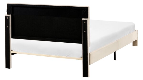 Posteľ s úložným priestorom béžová zamatové čalúnenie 120 x 200 cm so zásuvkami čelom a roštom moderný štýl spálňa