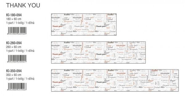 DIMEX | Fototapeta do kuchyne Znaky vďaky KI-260-094 | 260 x 60 cm | biela, oranžová, šedá