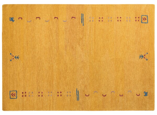 Koberec gabbeh žltý vlnený 160 x 230 cm obdĺžnikový viacfarebný geometrický vzor boho štýl obývacia izba spálňa detská izba