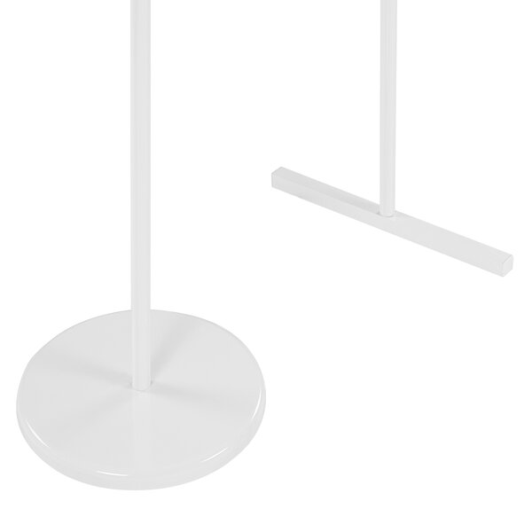 Vešiak na oblečenie biely kovový 175 x 50 cm voľne stojaci vešiak s háčikmi na zavesenie