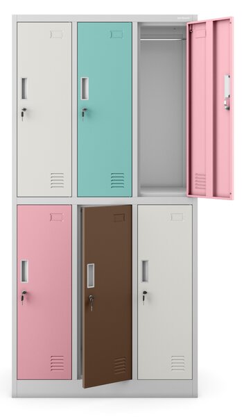 Šatníková skriňa BHP v pastelovo sivej farbe, 6-dverová: IGOR, 900 x 1850 x 450 mm