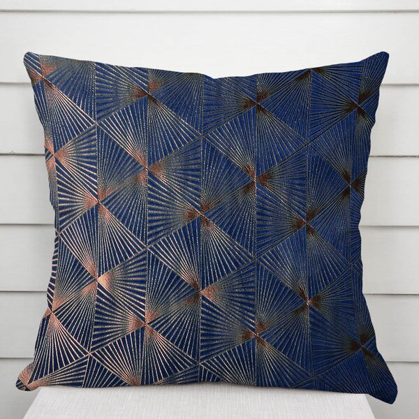 Biante Zamatová obliečka na vankúš Isabela IBL-011 Rose Gold trojuholníky na kráľovsky modrom 30 x 50 cm