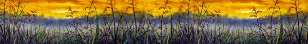 DIMEX | Fototapeta do kuchyne Denimová maľba lúčnej trávy KI-420-210 | 420 x 60 cm | žltá, hnedá, modrá, zelená