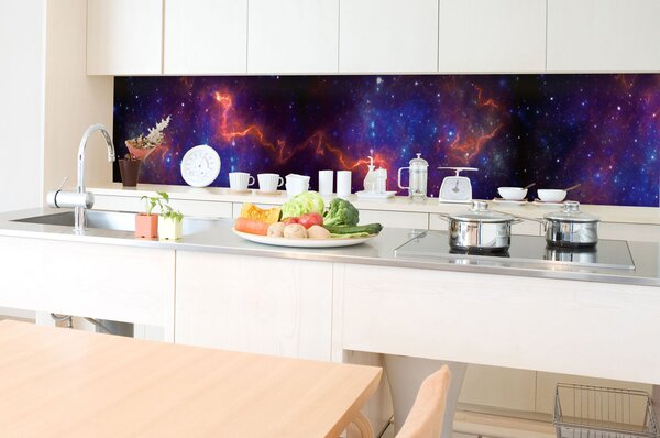 DIMEX | Fototapeta do kuchyne Farebná galaxia KI-350-236 | 350 x 60 cm | modrá, fialová, čierna, oranžová