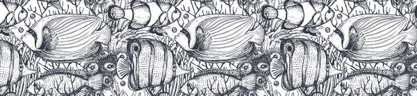 DIMEX | Fototapeta do kuchyne Čiernobiele ryby KI-260-183 | 260 x 60 cm | čiernobiela