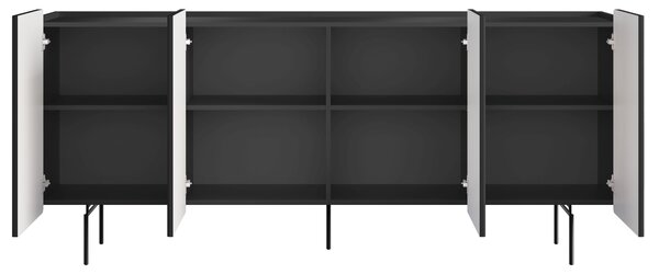 Komoda Malmi 200 cm štvordverová - čierny mat / čierne nohy