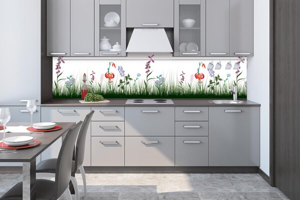 DIMEX | Fototapeta do kuchyne Lúčny design KI-260-182 | 260 x 60 cm | zelená, biela, červená