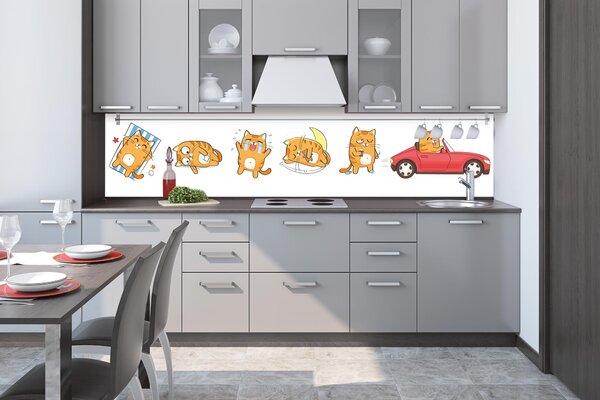 DIMEX | Fototapeta do kuchyne Mačacie emócie KI-260-184 | 260 x 60 cm | biela, oranžová