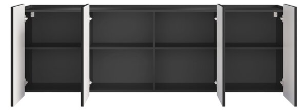 Závesná štvordverová komoda Malmi 200 cm - čierny mat / čierna