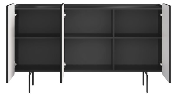 Komoda Malmi 150 cm trojdverová - čierny mat / čierne nohy
