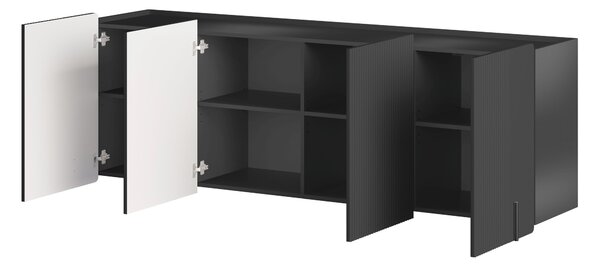 Závesná štvordverová komoda Malmi 200 cm - čierny mat / čierna