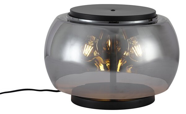 Dizajnová stolná lampa čierna s dymovým sklom 3-svetlá - Bino