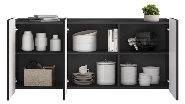 Závesná komoda Malmi 150 cm trojdverová - čierny mat / čierna