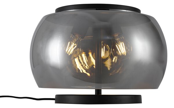 Dizajnová stolná lampa čierna s dymovým sklom 3-svetlá - Bino